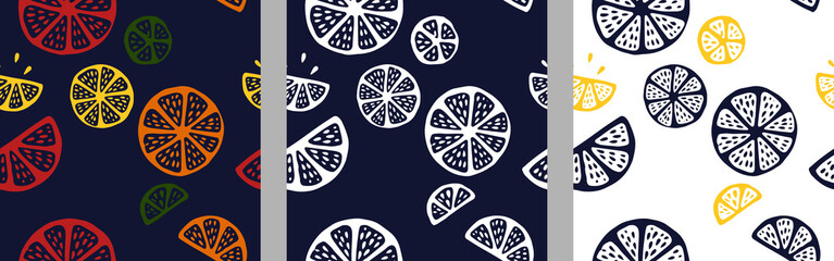 Tropical seamless pattern set with citrus