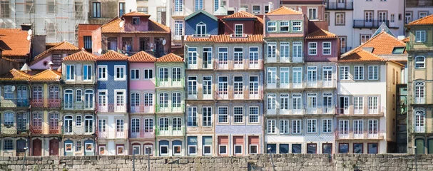 Fotobehang Panoramic View Of Porto Oporto Typical Old Houses © Diego Cervo