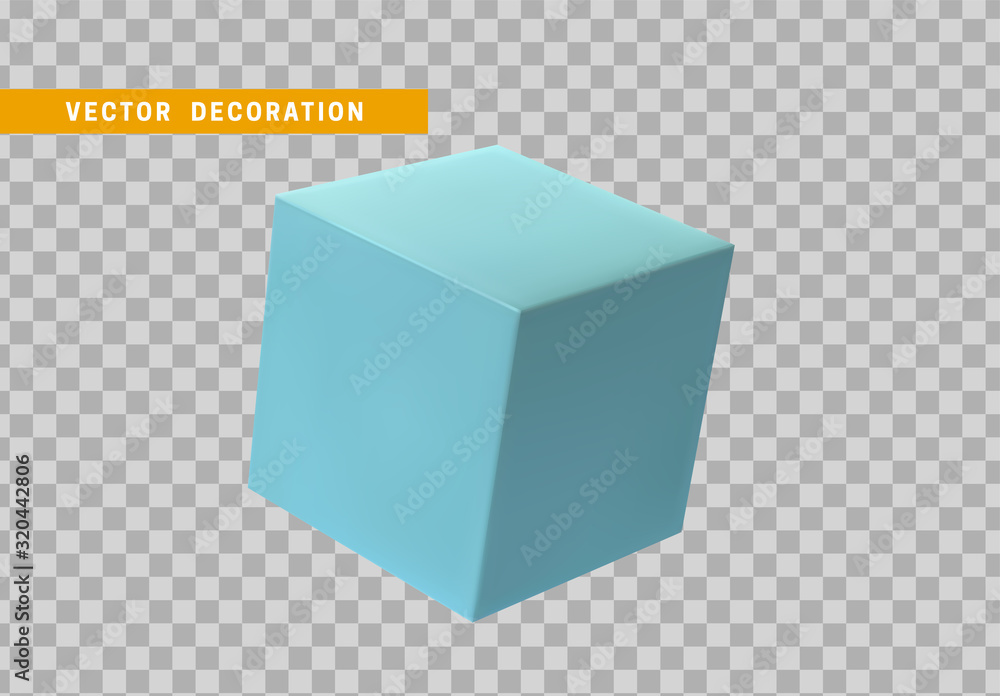 Aufkleber cube is three-dimensional geometric shape isolated with blue color. 3d objects block. vector illustr