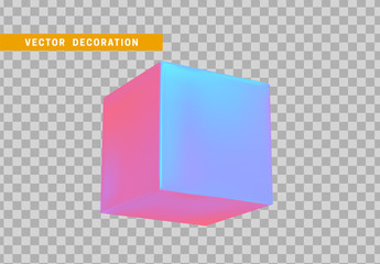 Cube is three-dimensional geometric shape isolated with colorful hologram chameleon color gradient. 3d objects block. vector illustration.