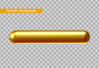 Hollow capsule isolated golden color. 3d objects geometric shape. vector illustration