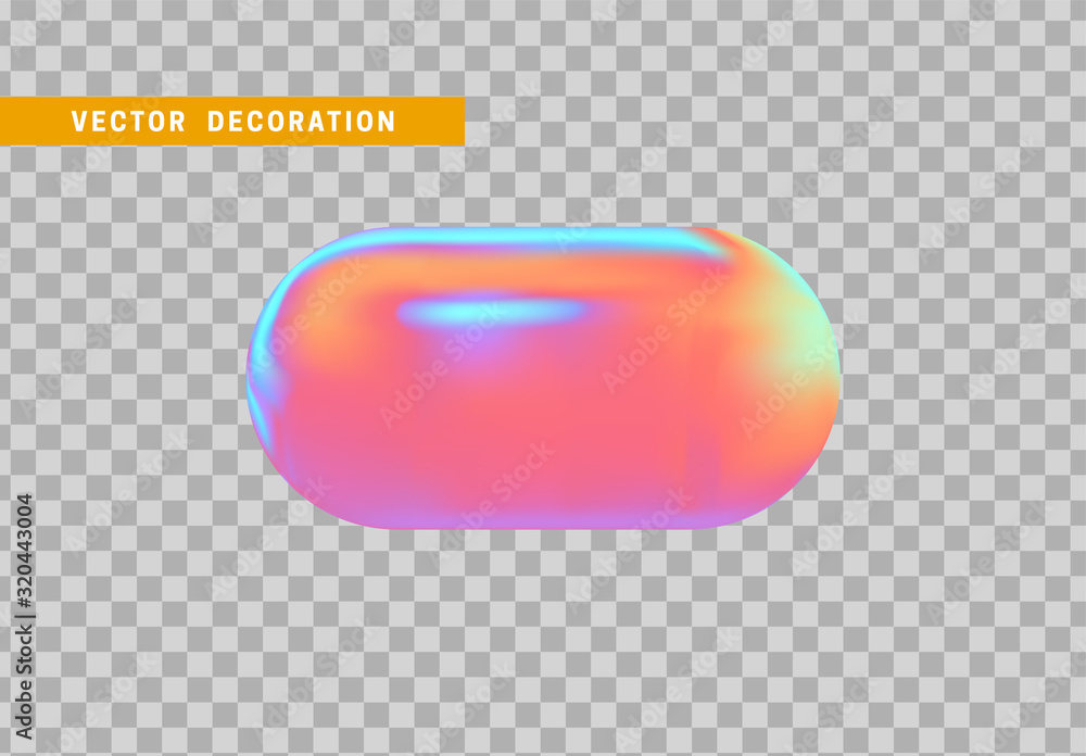 Poster hollow capsule isolated with colorful hologram chameleon color gradient. 3d objects geometric shape.