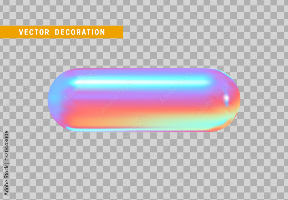 Poster hollow capsule isolated with colorful hologram chameleon color gradient. 3d objects geometric shape.