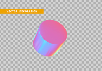 Cylinder 3d objects geometric shape. Round timber isolated with colorful hologram chameleon color gradient. vector illustration