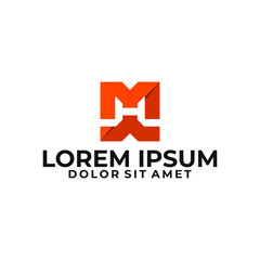 Initial letter MH or HM logo template with modern bold square symbol in flat design monogram pictogram illustration
