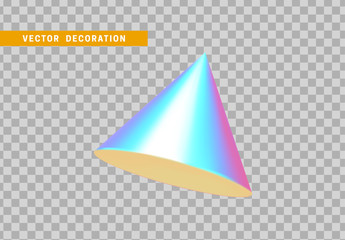 Fototapeta premium Cone is three-dimensional geometric shape isolated with colorful hologram chameleon color gradient. 3d objects vector illustration