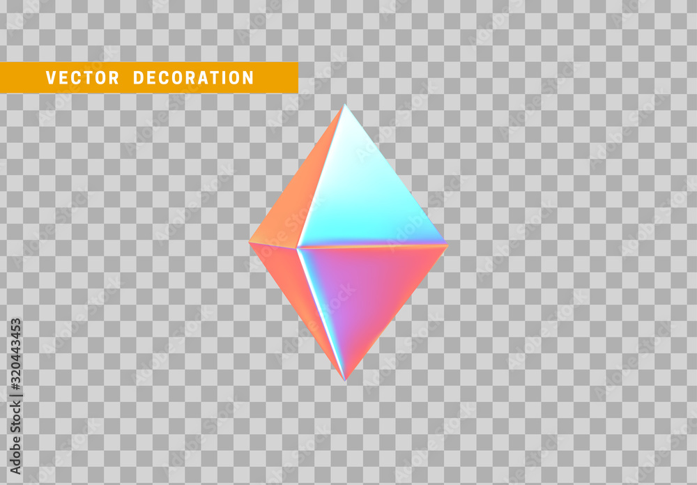 Poster octahedron volumetric polyhedron isolated with colorful hologram chameleon color gradient. abstract 