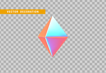 Octahedron volumetric polyhedron isolated with colorful hologram chameleon color gradient. Abstract 3d objects geometric shape. vector illustration - obrazy, fototapety, plakaty
