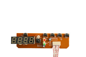 seven segment LED mounted on PCB and isolated on white back ground