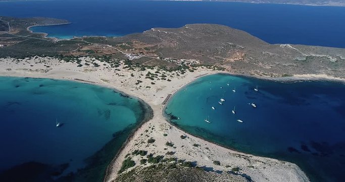Aerial view of Simos beach in Elafonisos island in Greece.