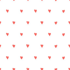 Coral pink hearts seamless pattern. Vector doodle illustration