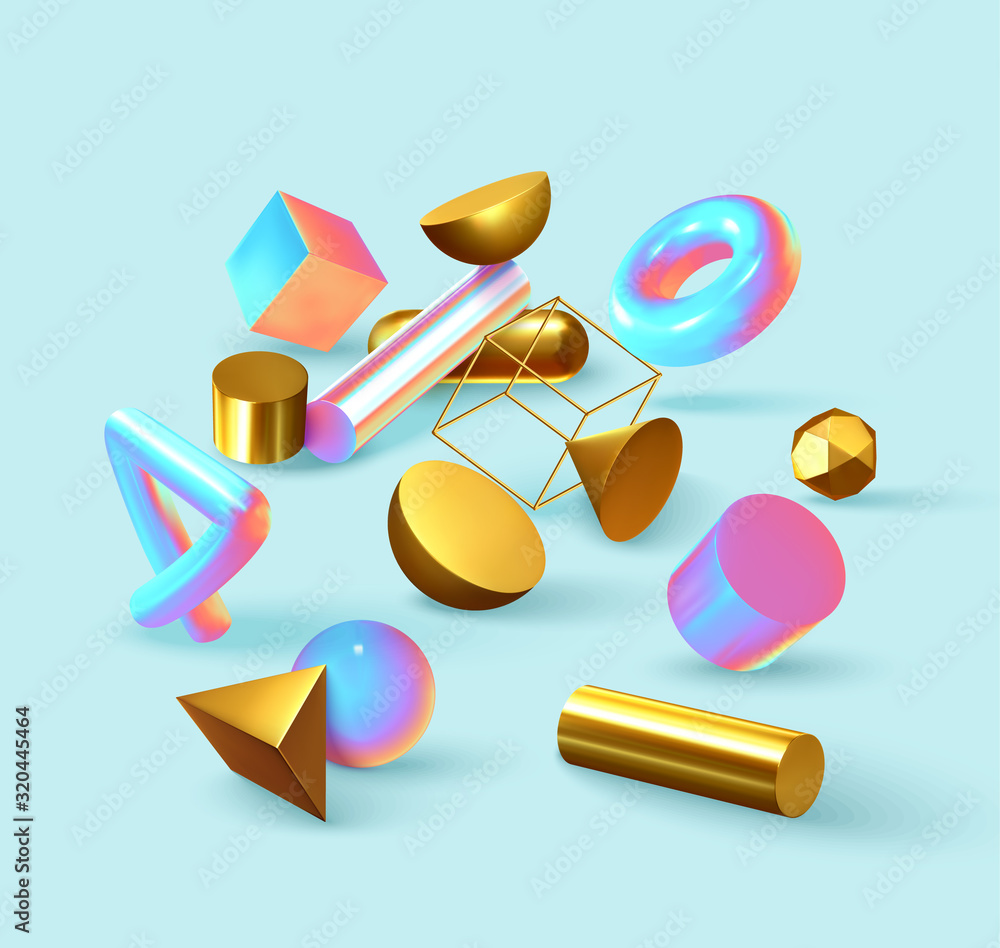 Poster abstract background with realistic geometric objects shapes 3d. creative design poster, minimal art 