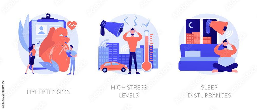 Poster high blood pressure. insomnia and somnipathy. psychological problems, anxiety idea. hypertension, hi