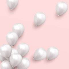 Festive background with helium balloons. Celebrate a birthday, Poster, banner happy anniversary. Realistic decorative design elements. Vector 3d object ballon, white color. flight up