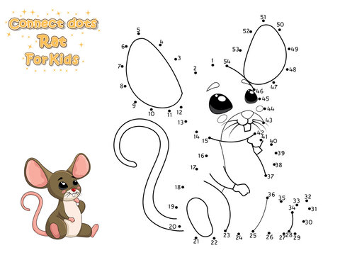 Connect The Dots and Draw Cute Cartoon Rat. Educational Game for Kids. Vector Illustration With Cartoon Animal Characters