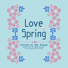 Elegant crowd of leaf and pink wreath frame, for love spring greeting card design. Vector