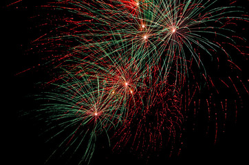 Green and red fireworks display