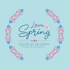 Decorative of love spring greeting card template, with elegant texture of leaf and pink flower frame. Vector
