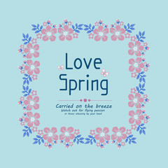 Cute Decorative for love spring greeting card, with elegant pink wreath frame. Vector