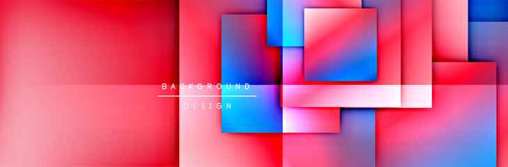 Fototapeta premium Square shapes composition geometric abstract background. 3D shadow effects and fluid gradients. Modern overlapping forms