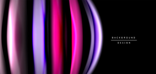 Abstract silk smooth lines on black, multicolored liquid fluid rainbow style waves on black