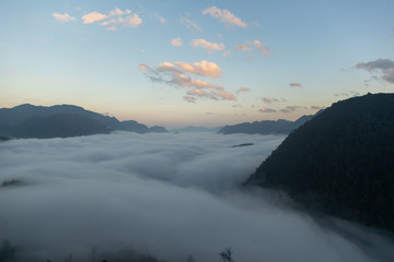 fog and sky cloud mountain range valley landscape,scenery from cable car.