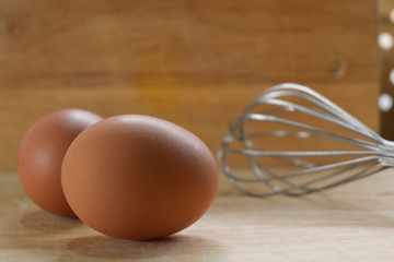 hen egg put on wood cutting board in kitchen prepare cooking