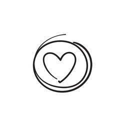 doodle heart love symbol in the circle illustration hand drawn style vector isolated