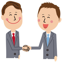 ポップなビジネスマン　男性二人　握手