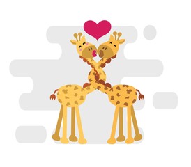 Giraffes couple in love. vector illustration.