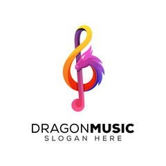 modern color Dragon music logo, awesome snake music logo template