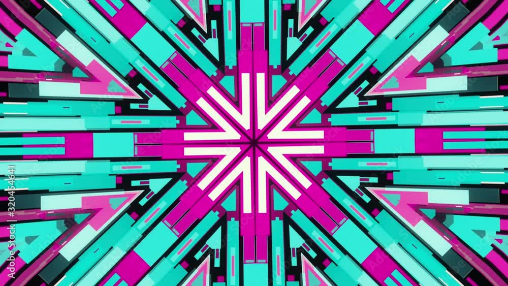 Poster colorful abstract geometrical kaleidoscope with moving patterns changing their color. animation. hyp