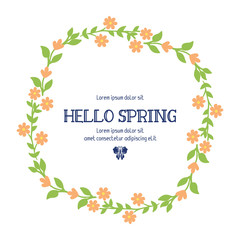 Greeting card design for hello spring, with elegant leaf and floral frame. Vector