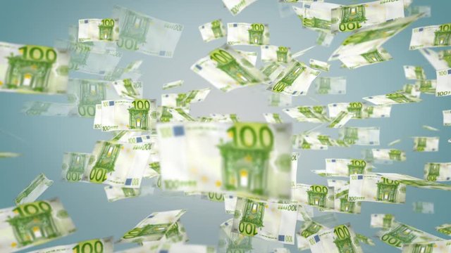 A collection 100 euro banknotes floating in the air. Loopable full hd motion background.