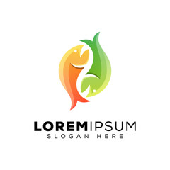 modern two fish food logo design vector template