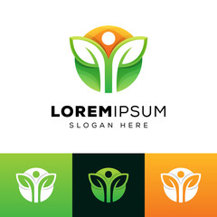 modern color human leaf logo design vector template