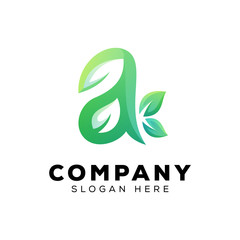 green letter A with leaf logo design