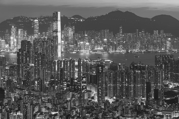 Aerial view of Hong Kong city at dusk