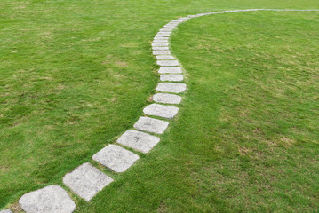 Stone Pathway on green grass. Natural background