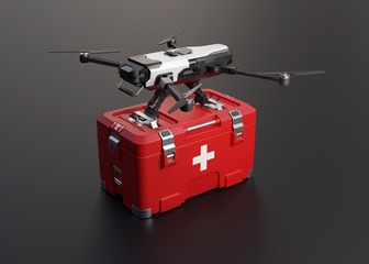 Drone with first aid kit, Emergency medical care concept