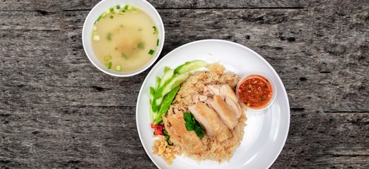 Close-up chicken with rice dish, famous street food in Asia, 