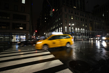 traffic in city at night,New York taxi,Taxies in Manhattan