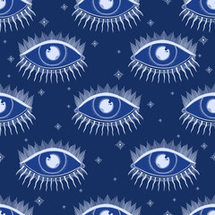 Seamless pattern eyes magic emblem.Mystic vintage style.