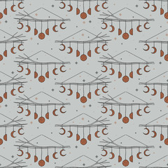 Seamless pattern dream catcher.Vintage bohemian drawing style.