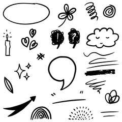 Hand drawn set elements, for concept design. doodle abstract isolated on white background . vector illustration.