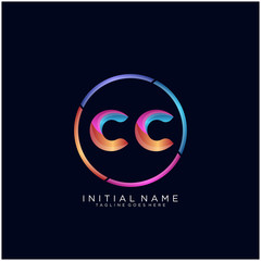 Obraz premium Initial letter CC curve rounded logo, gradient vibrant colorful glossy colors on black background
