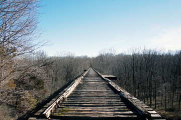 railway through the forest tree tops, Delphi indiana high bridge