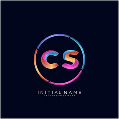 Initial letter CS curve rounded logo, gradient vibrant colorful glossy colors on black background