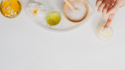 spa and skin care product with luxury natural ingredient . Himalaya pink salt and natural massage essential oil.