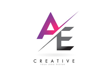 AE A E Letter Logo with Colorblock Design and Creative Cut.